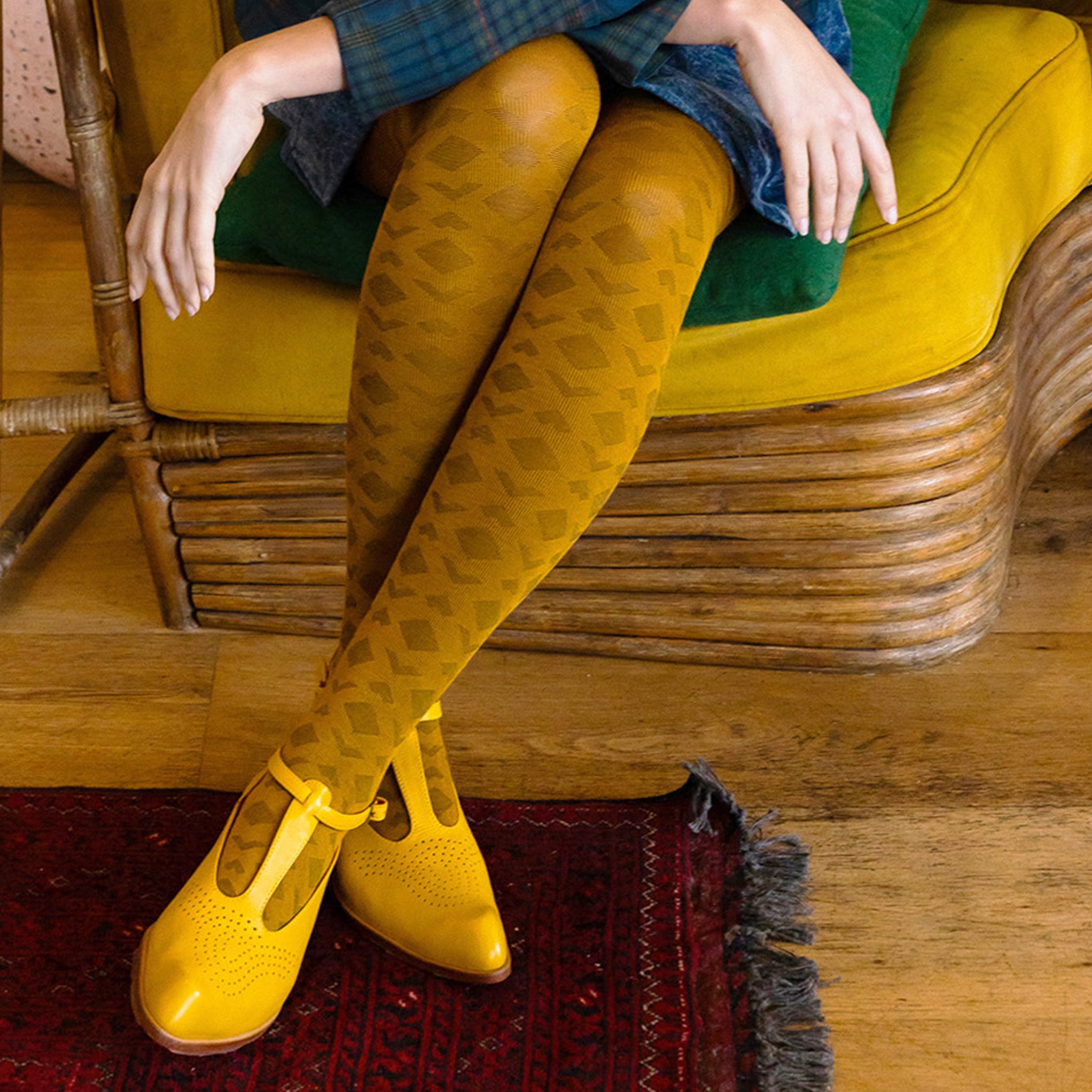 Tightology Merino Wool Deco Tights in Mustard 