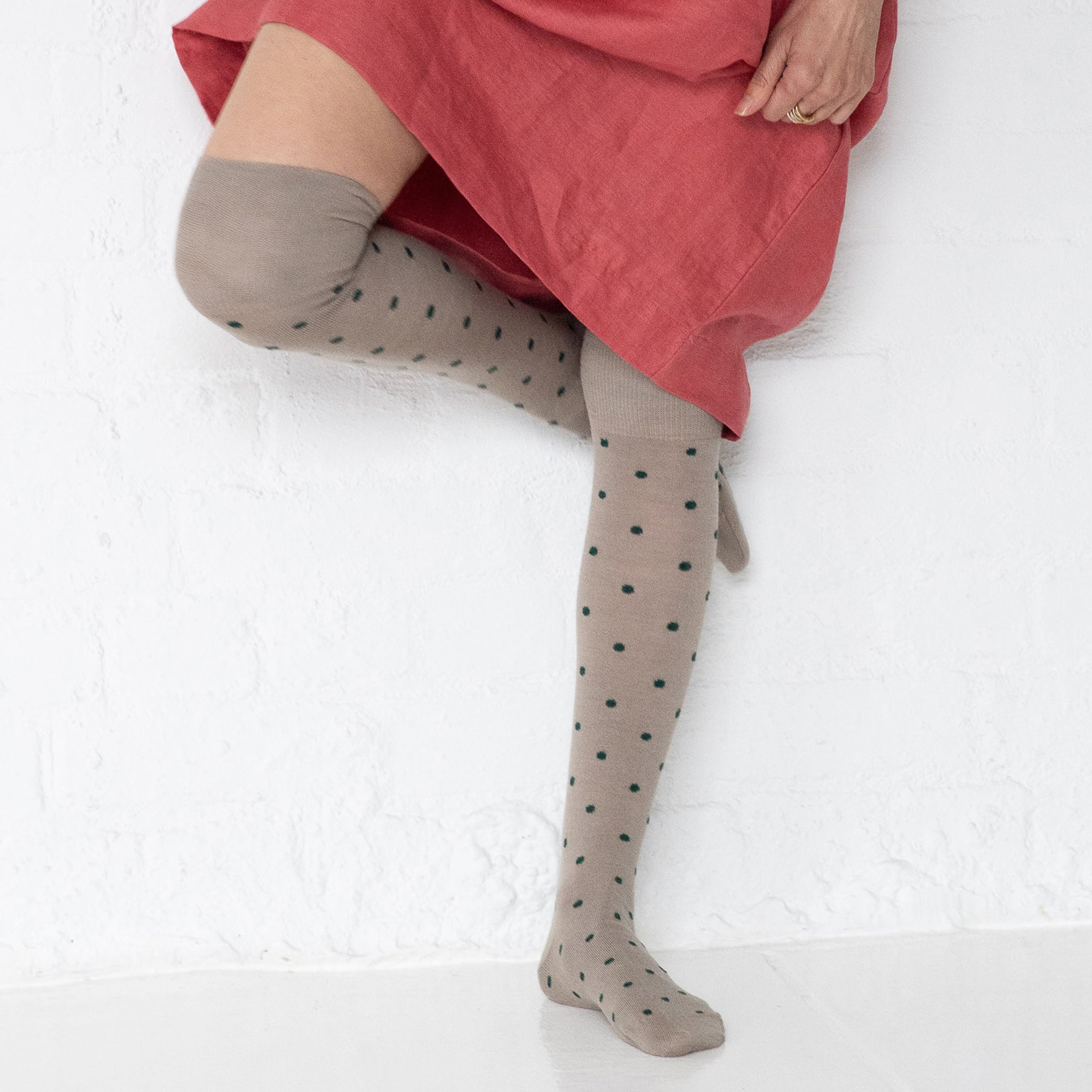 Merino Wool Knee Length Socks - Dotty in Slate