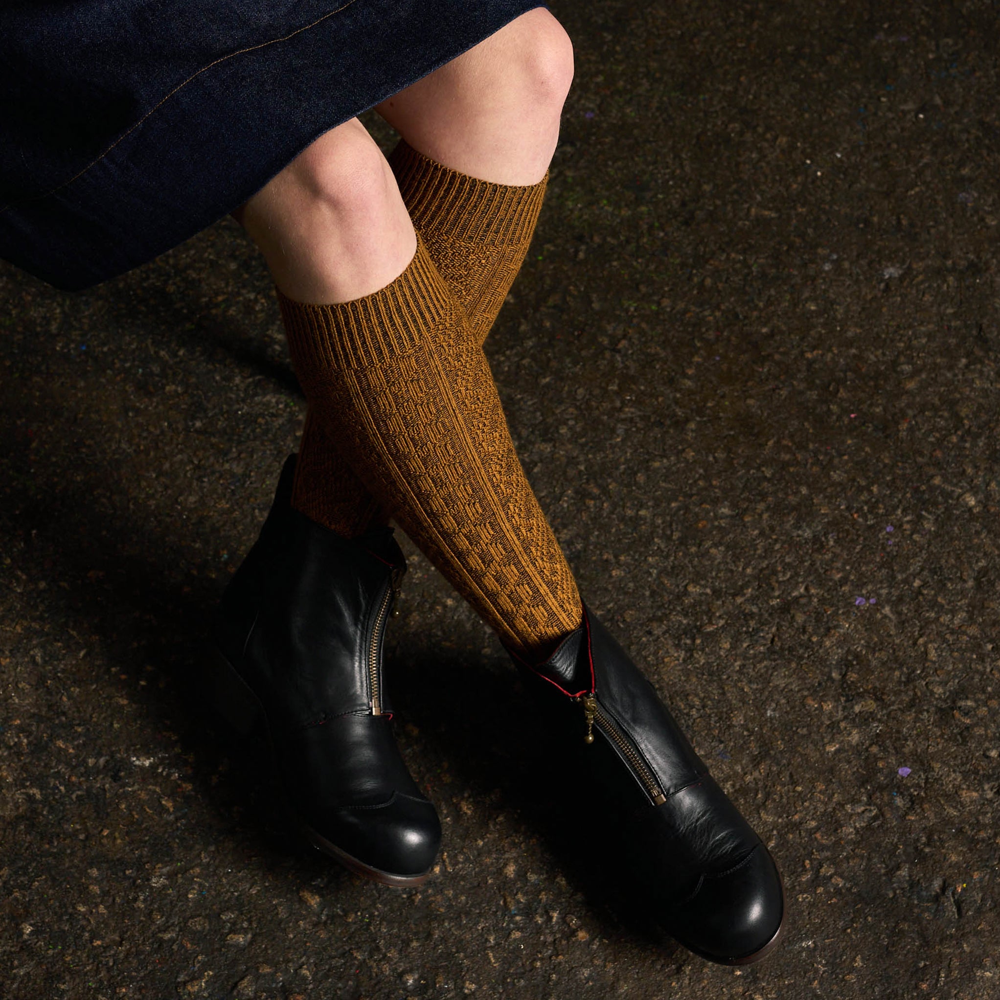 Merino Wool Knee Length Socks - Vintage in Mustard